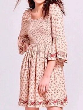 Xhilaration Womens Prairie Milkmaid Babydoll Floral Dress Size M Cottage Smocked